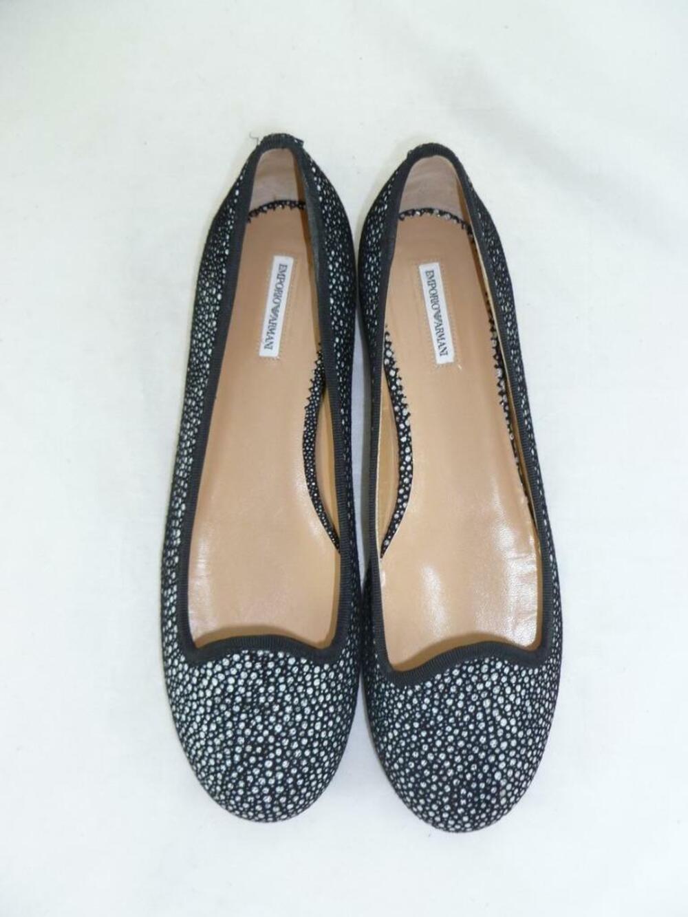 EMPORIO ARMANI USED EU 38 SPARKLY SILVER/BLACK NUBUCK LEATHER FLATS/SHOES